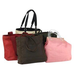 PRADA Hand Bag Nylon 5 Set Pink Cream khaki Auth